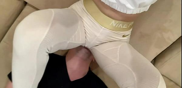  Face Sitting in White Yoga Pants Full Weight Amateur Femdom - Face-Chair Slave Used